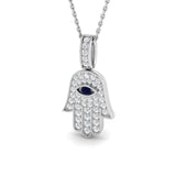 0.35ct Diamond Blue Sapphire 9k White Gold 'Evil Eye' Hamsa Pendant Necklace - All Diamond