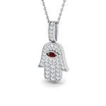 0.35ct Diamond Ruby 9k White Gold 'Evil Eye' Hamsa Pendant Necklace - All Diamond