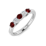 0.35ct Ruby 0.20ct Diamond Five Stone Ring 18k White Gold - All Diamond