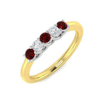 0.35ct Ruby 0.20ct Diamond Five Stone Ring 18k Yellow Gold - All Diamond