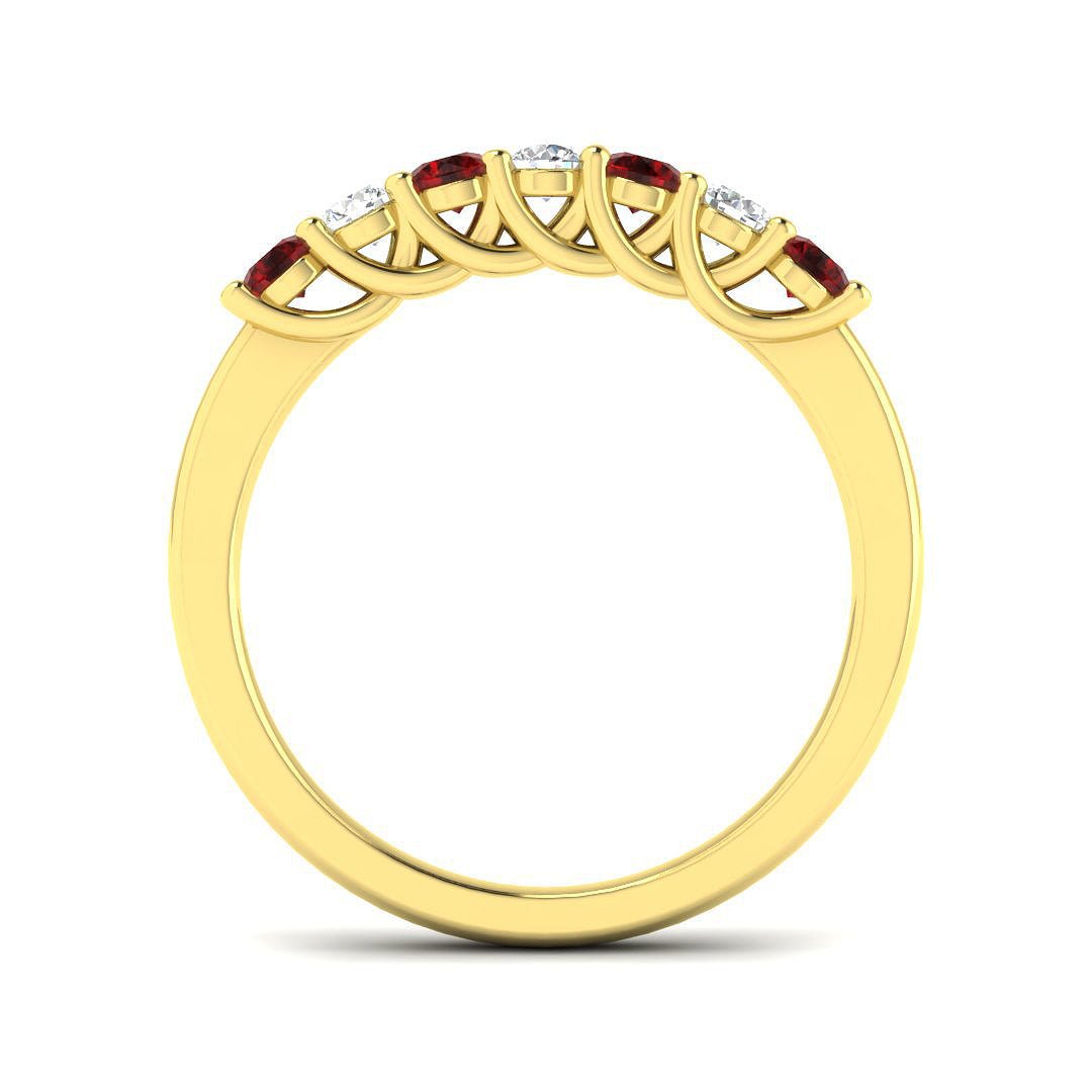 0.35ct Ruby 0.20ct Diamond Seven Stone Ring 18k Yellow Gold - All Diamond