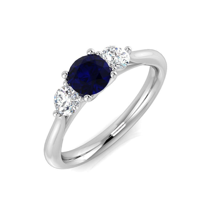 0.50ct Blue Sapphire And 0.30ct Diamond Trilogy Ring in 18k White Gold