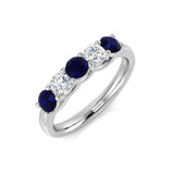 0.55ct Blue Sapphire 0.30ct Diamond Five Stone Ring 18k White Gold - All Diamond