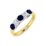 0.55ct Blue Sapphire 0.30ct Diamond Five Stone Ring 18k Yellow Gold - All Diamond