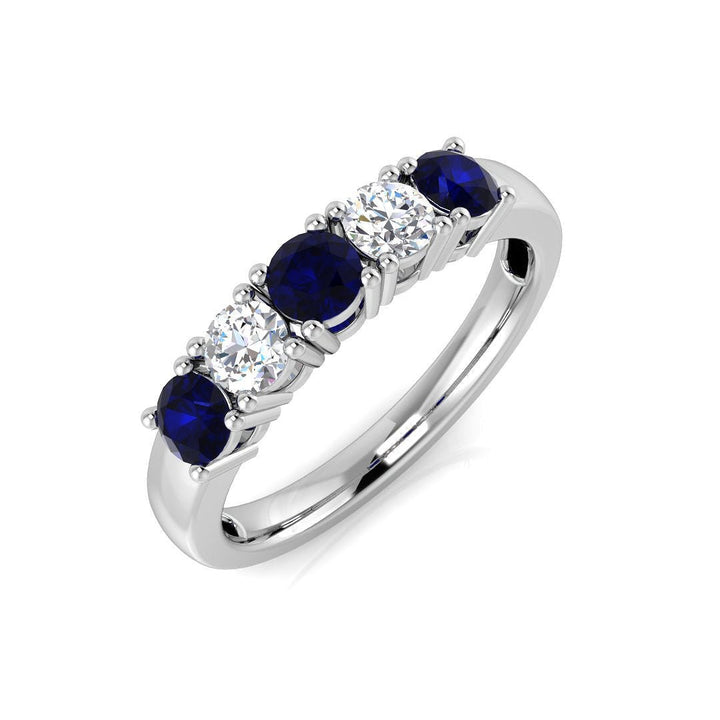 0.60ct Blue Sapphire 0.30ct Diamond Five Stone Ring 18k White Gold