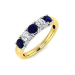 0.60ct Blue Sapphire 0.30ct Diamond Five Stone Ring 18k Yellow Gold - All Diamond