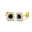 0.60ct Blue Sapphire & Diamond Square Cluster Earrings 18k Yellow Gold - All Diamond