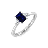 0.60ct Blue Sapphire with 0.20ct Diamond Trilogy Ring 18k White Gold - All Diamond