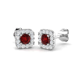 0.60ct Ruby & Diamond Square Cluster Earrings 18k White Gold - All Diamond