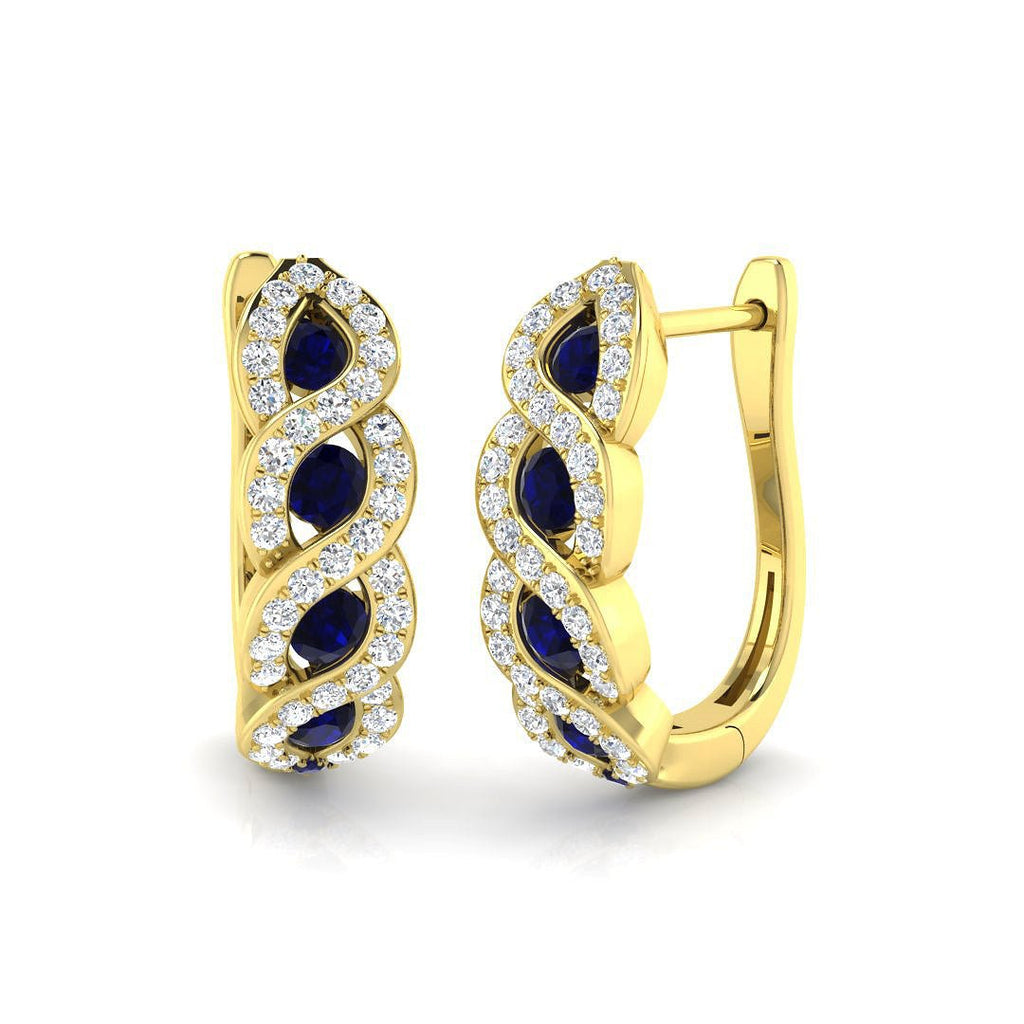 0.65ct Blue Sapphire & Diamond Hoop Earrings in 18k Yellow Gold - All Diamond