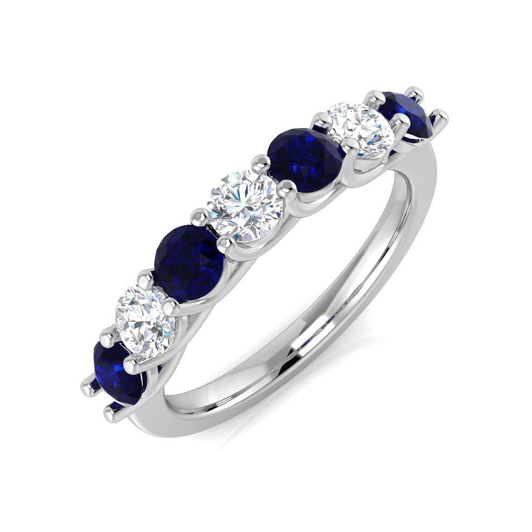 0.70ct Blue Sapphire 0.40ct Diamond Seven Stone Ring 18k White Gold - All Diamond