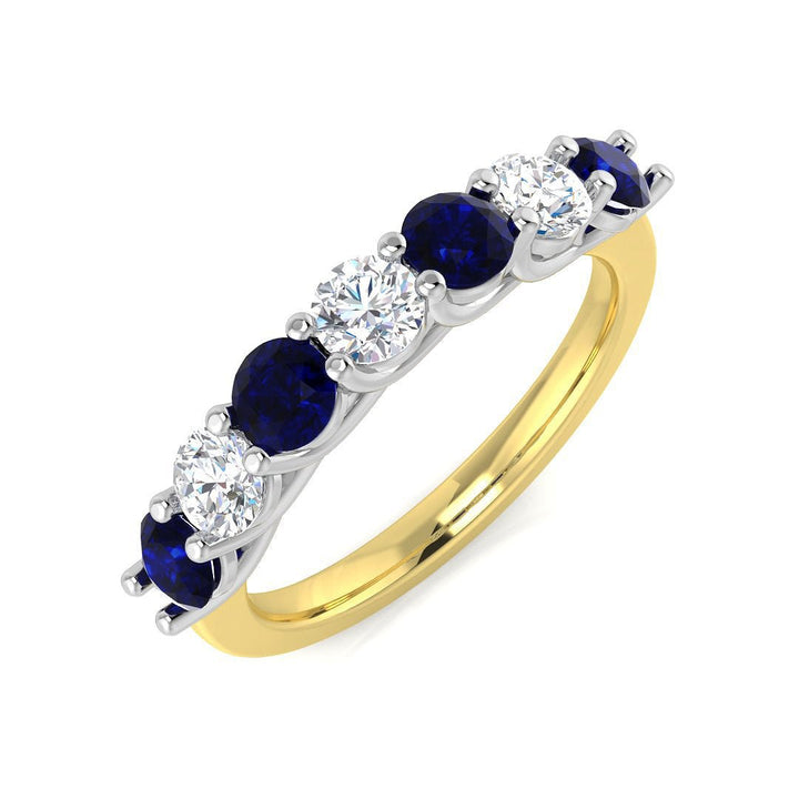 0.70ct Blue Sapphire 0.40ct Diamond Seven Stone Ring 18k Yellow Gold