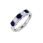 0.70ct Blue Sapphire 0.50ct Diamond Five Stone Ring 18k White Gold - All Diamond