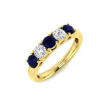 0.70ct Blue Sapphire 0.50ct Diamond Five Stone Ring 18k Yellow Gold - All Diamond