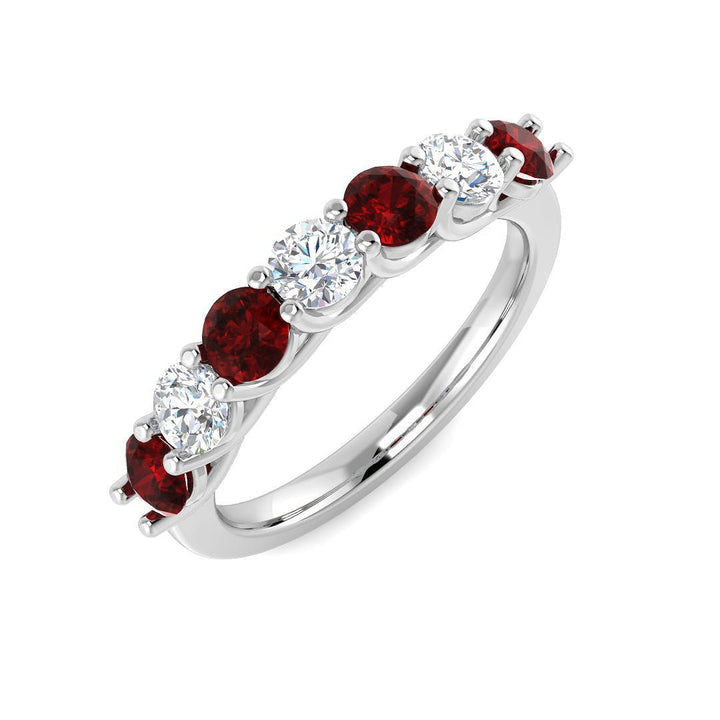 0.70ct Ruby 0.40ct Diamond Seven Stone Ring 18k White Gold