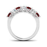 0.70ct Ruby 0.40ct Diamond Seven Stone Ring 18k White Gold - All Diamond