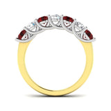 0.70ct Ruby 0.40ct Diamond Seven Stone Ring 18k Yellow Gold - All Diamond