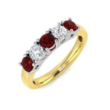 0.70ct Ruby 0.50ct Diamond Five Stone Ring 18k Yellow Gold - All Diamond