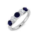 0.75ct Blue Sapphire 0.40ct Diamond Five Stone Ring 18k White Gold - All Diamond