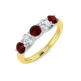 0.75ct Ruby 0.40ct Diamond Five Stone Ring 18k Yellow Gold - All Diamond