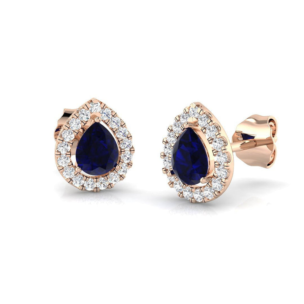 0.85ct Blue Sapphire & Diamond Pear Cluster Earrings 18k Rose Gold - All Diamond
