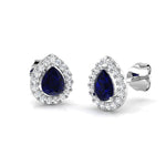 0.85ct Blue Sapphire & Diamond Pear Cluster Earrings 18k White Gold - All Diamond