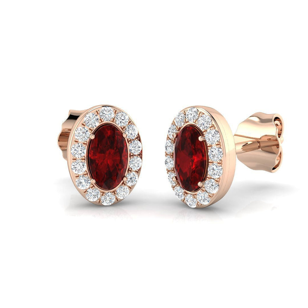 0.90ct Ruby & Diamond Oval Cluster Earrings 18k Rose Gold - All Diamond