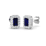 0.90ct Sapphire & Diamond Rectangle Cluster Earrings 18k White Gold - All Diamond