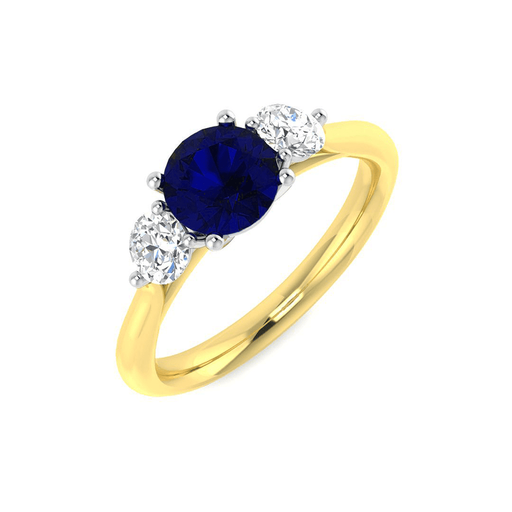 0.96ct Blue Sapphire And 0.54ct Diamond Trilogy Ring 18k Yellow Gold