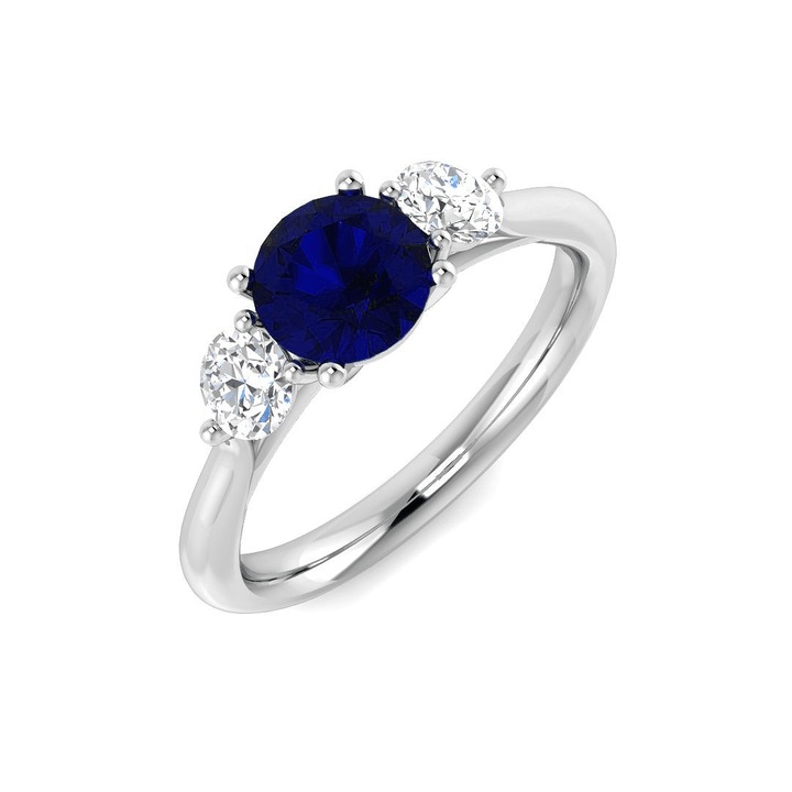 0.96ct Blue Sapphire And 0.54ct Diamond Trilogy Ring in 18k White Gold