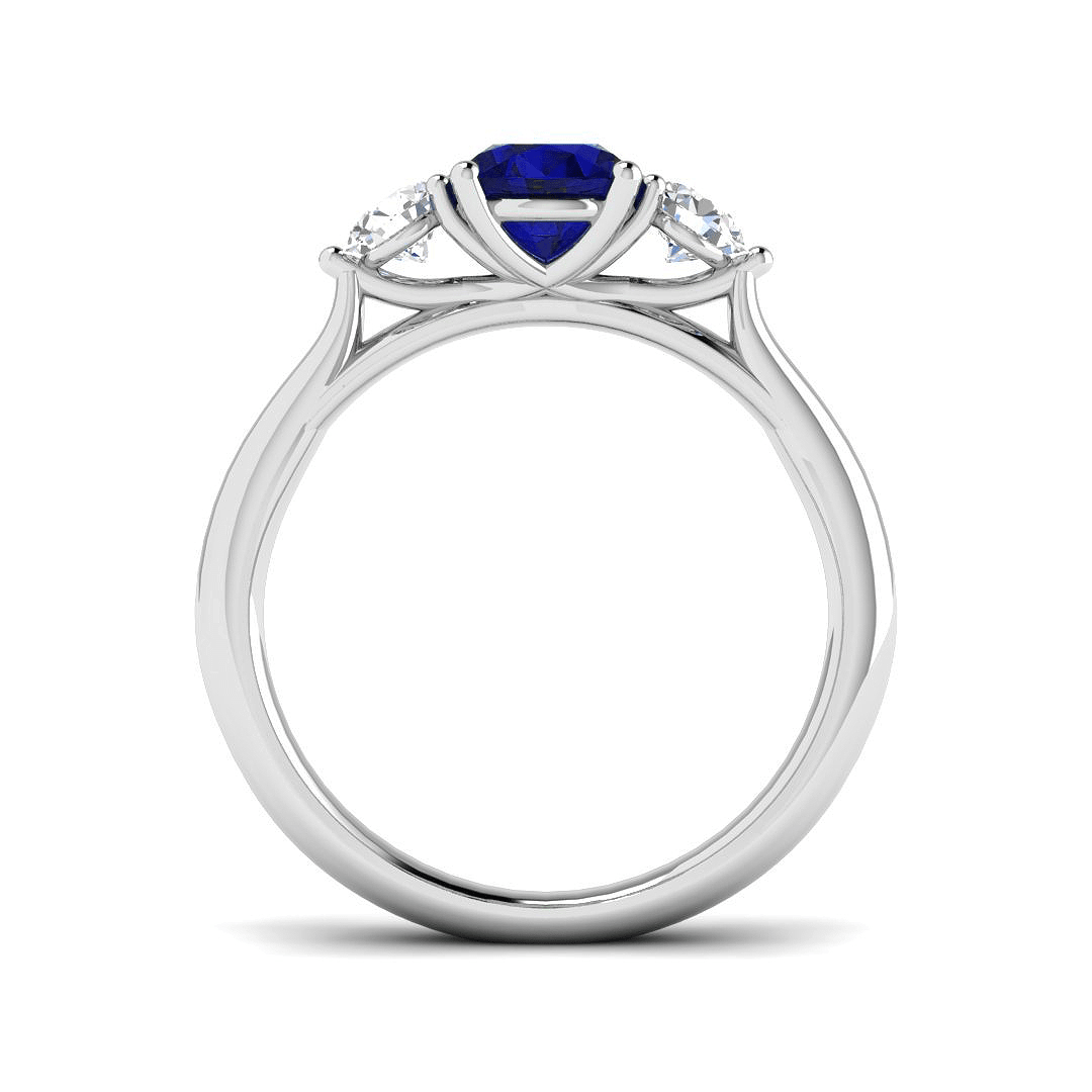 0.96ct Blue Sapphire And 0.54ct Diamond Trilogy Ring in 18k White Gold - All Diamond