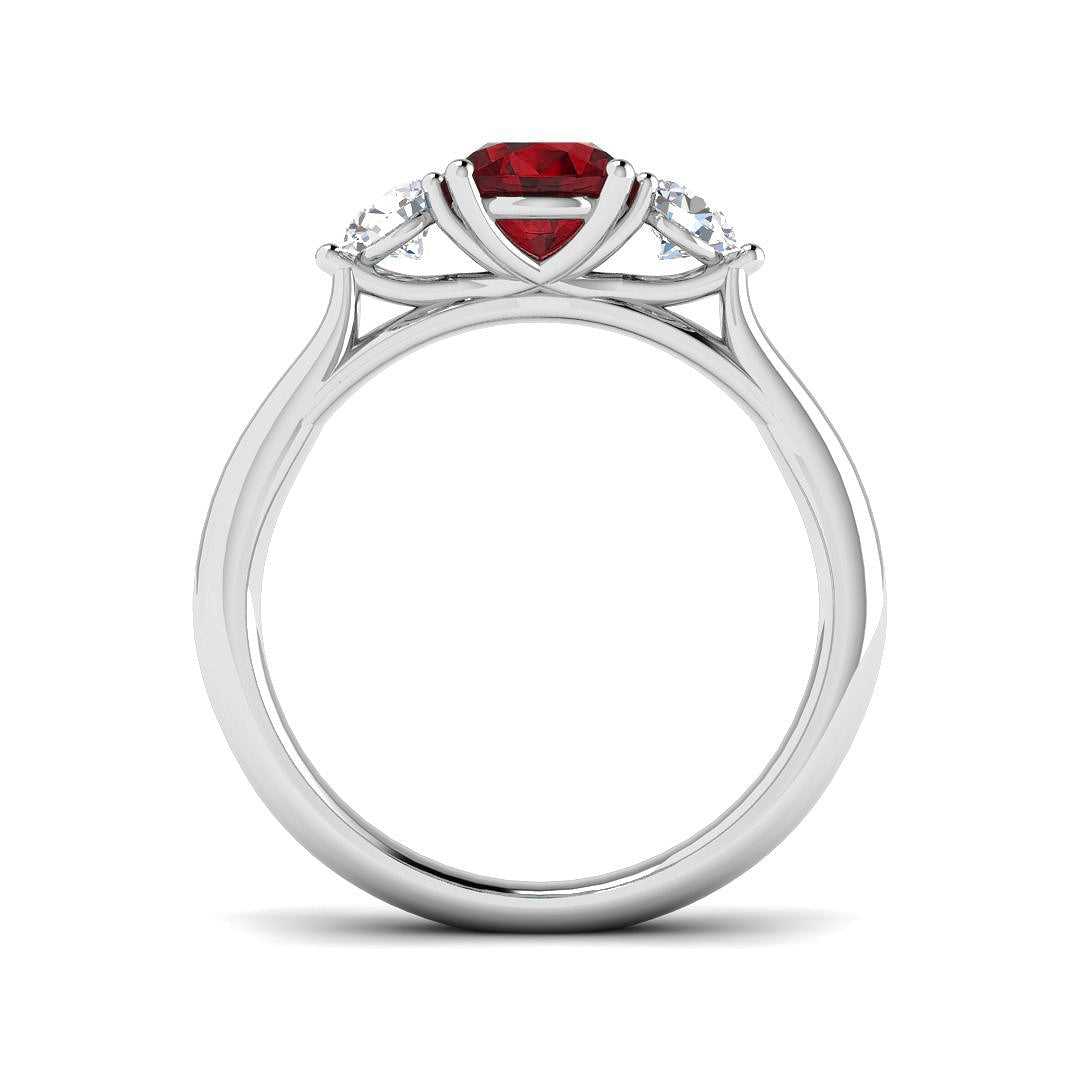 0.96ct Ruby And 0.54ct Diamond Trilogy Ring in 18k White Gold - All Diamond