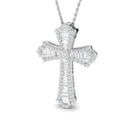 1.00ct Baguette and Round Cut Claw Set Diamond Cross in 9k White Gold - All Diamond
