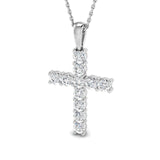 1.00ct Classic Claw Set Diamond Cross Pendant in 18k White Gold - All Diamond