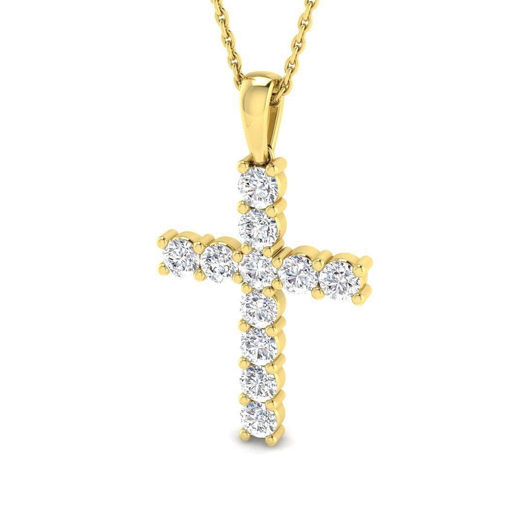 1.00ct Classic Claw Set Diamond Cross Pendant in 18k Yellow Gold - All Diamond