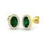 1.00ct Emerald & Diamond Oval Cluster Earrings 18k Yellow Gold - All Diamond