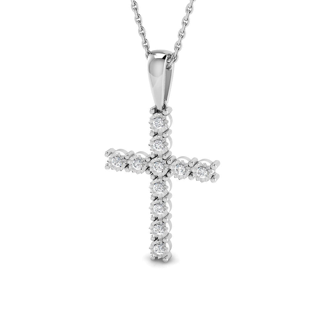 1.00ct Look Classic Claw Set Diamond Cross Pendant in 9k White Gold - All Diamond