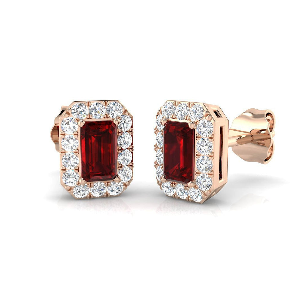 1.00ct Ruby & Diamond Rectangle Cluster Earrings 18k Rose Gold - All Diamond