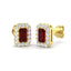 1.00ct Ruby & Diamond Rectangle Cluster Earrings 18k Yellow Gold