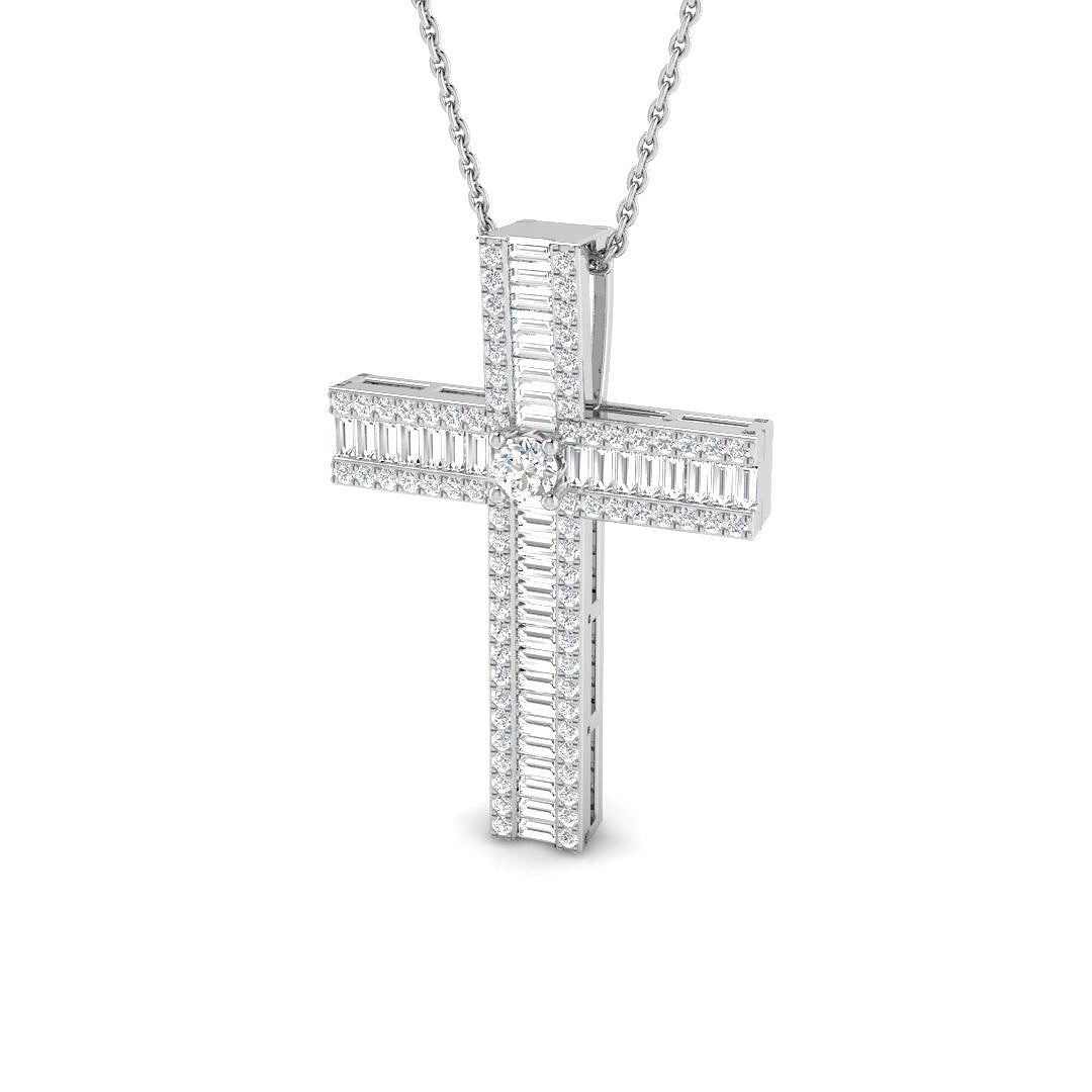 1.10ct Baguette & Round Diamond Cross in 9k White Gold - All Diamond