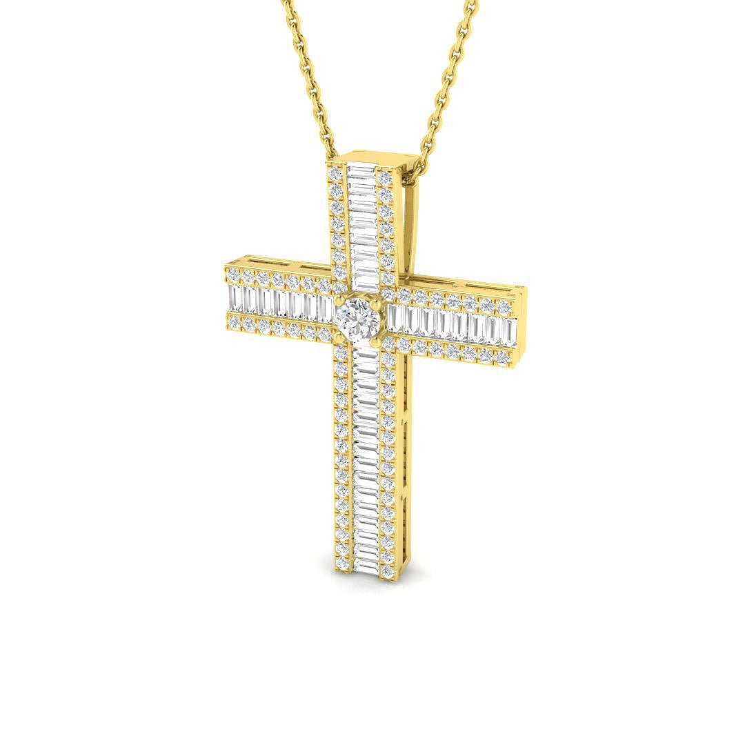1.10ct Baguette & Round Diamond Cross in 9k Yellow Gold - All Diamond