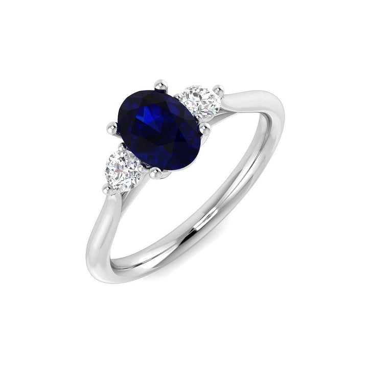 1.12ct Blue Sapphire with 0.23ct Diamond Trilogy Ring 18k White Gold