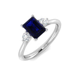 1.14ct Blue Sapphire with 0.21ct Diamond Trilogy Ring 18k White Gold - All Diamond