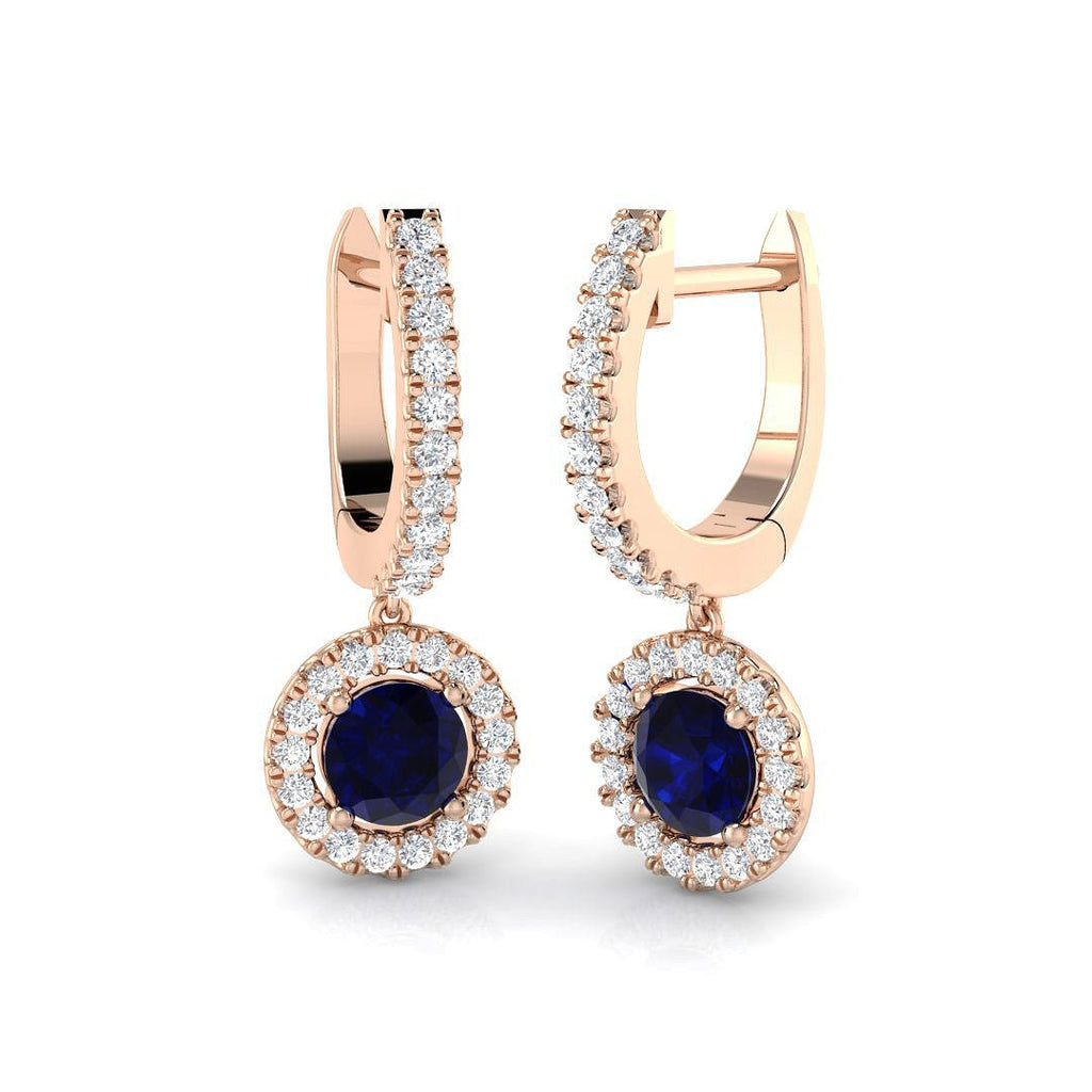 1.30ct Blue Sapphire & Diamond Drop Earrings in 18k Rose Gold - All Diamond