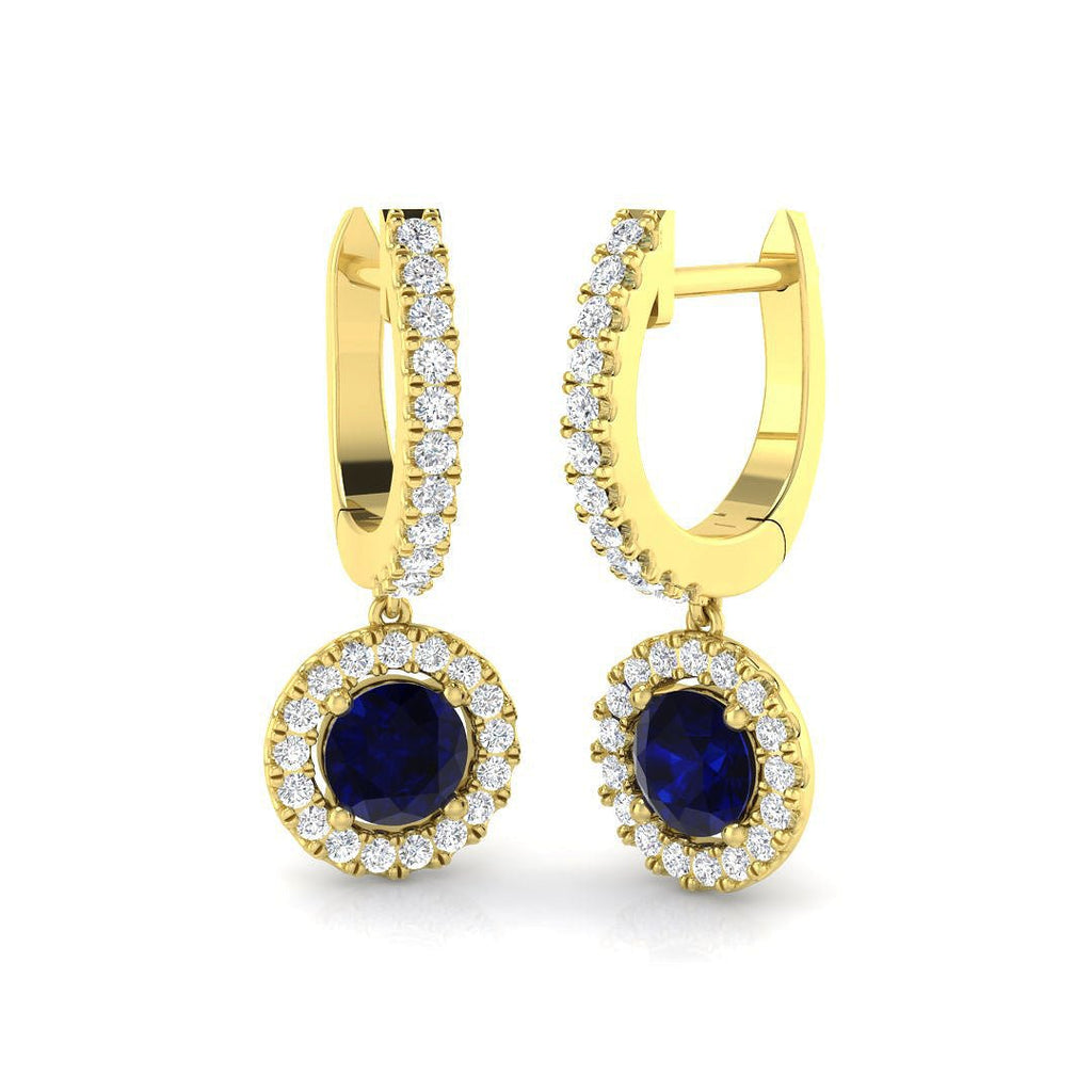 1.30ct Blue Sapphire & Diamond Drop Earrings in 18k Yellow Gold - All Diamond