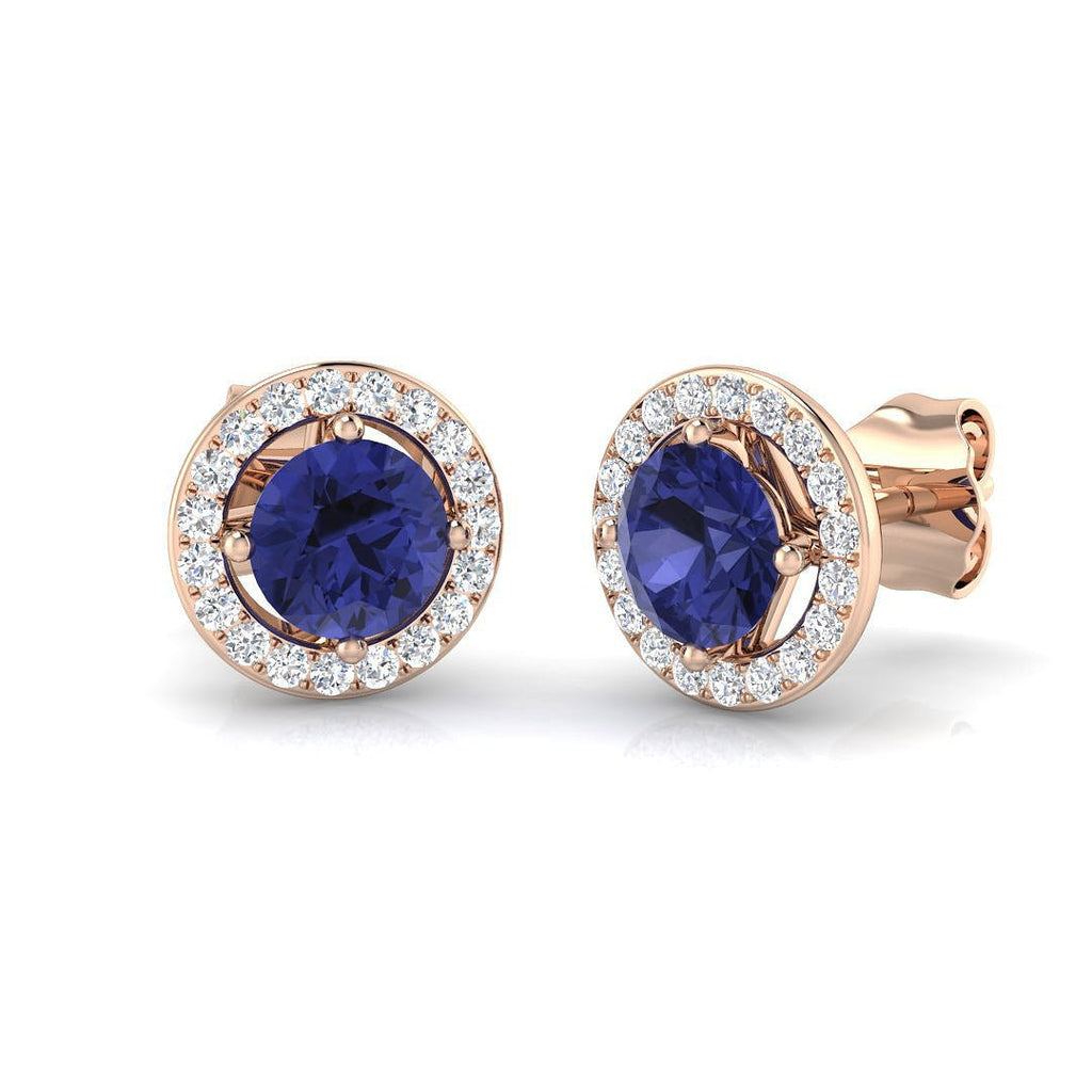 1.35ct Tanzanite & Diamond Round Cluster Earrings 18k Rose Gold - All Diamond