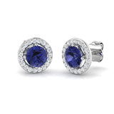 1.35ct Tanzanite & Diamond Round Cluster Earrings 18k White Gold - All Diamond