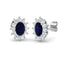 1.60ct Blue Sapphire & Diamond Oval Cluster Earrings 18k White Gold - All Diamond