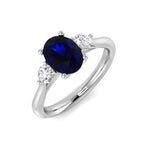 1.60ct Blue Sapphire with 0.25ct Diamond Trilogy Ring 18k White Gold - All Diamond