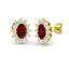 1.60ct Ruby & Diamond Oval Cluster Earrings 18k Yellow Gold - All Diamond